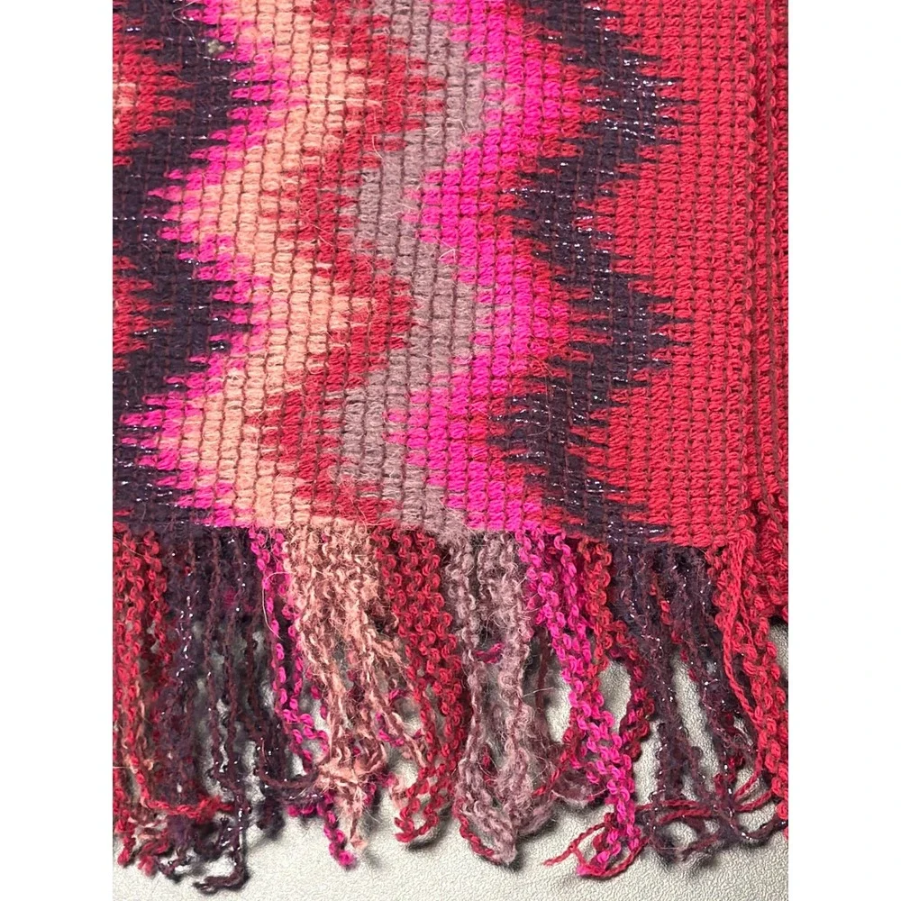 Missoni Foulard‎ Wool Mohair Blend Pink Chevron Fringe Scarf Vibrant Lightweight